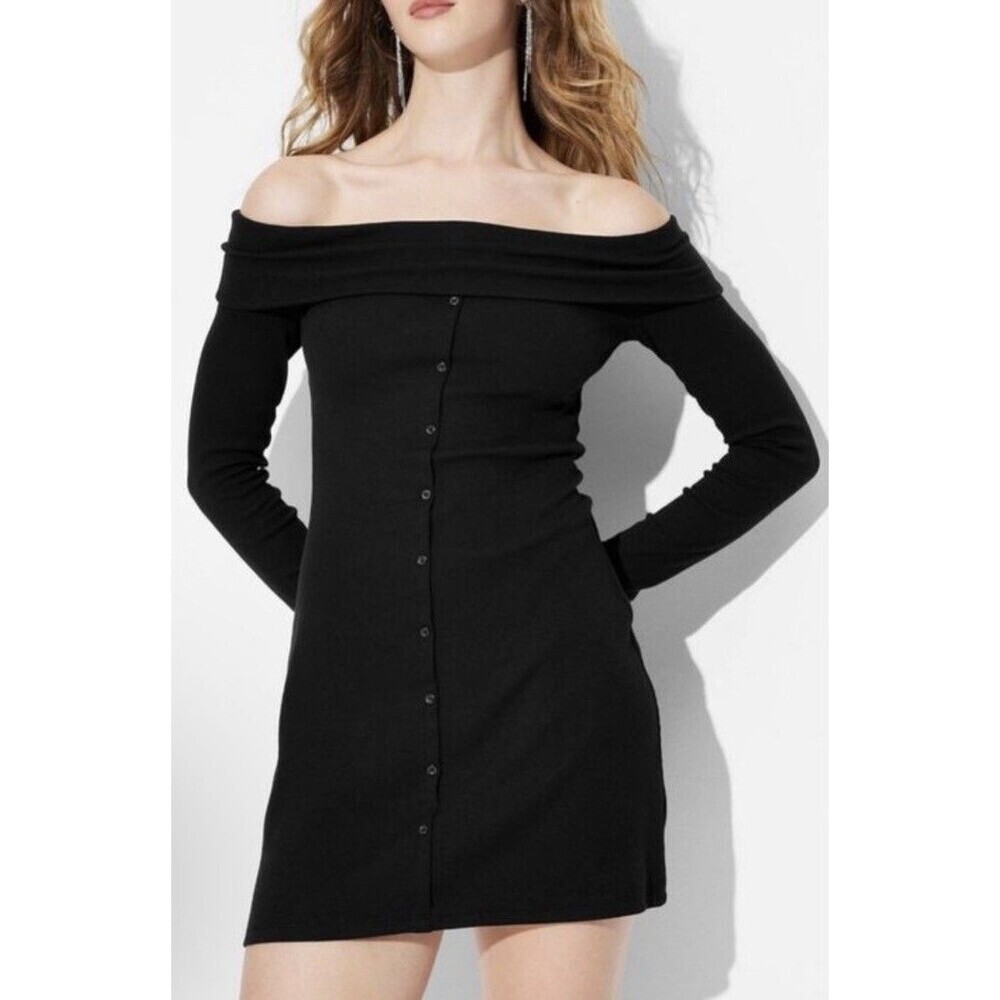 NWT‎ Wild Fable Bodycon Off Shoulder Style Black Dress Women Juniors Size Medium